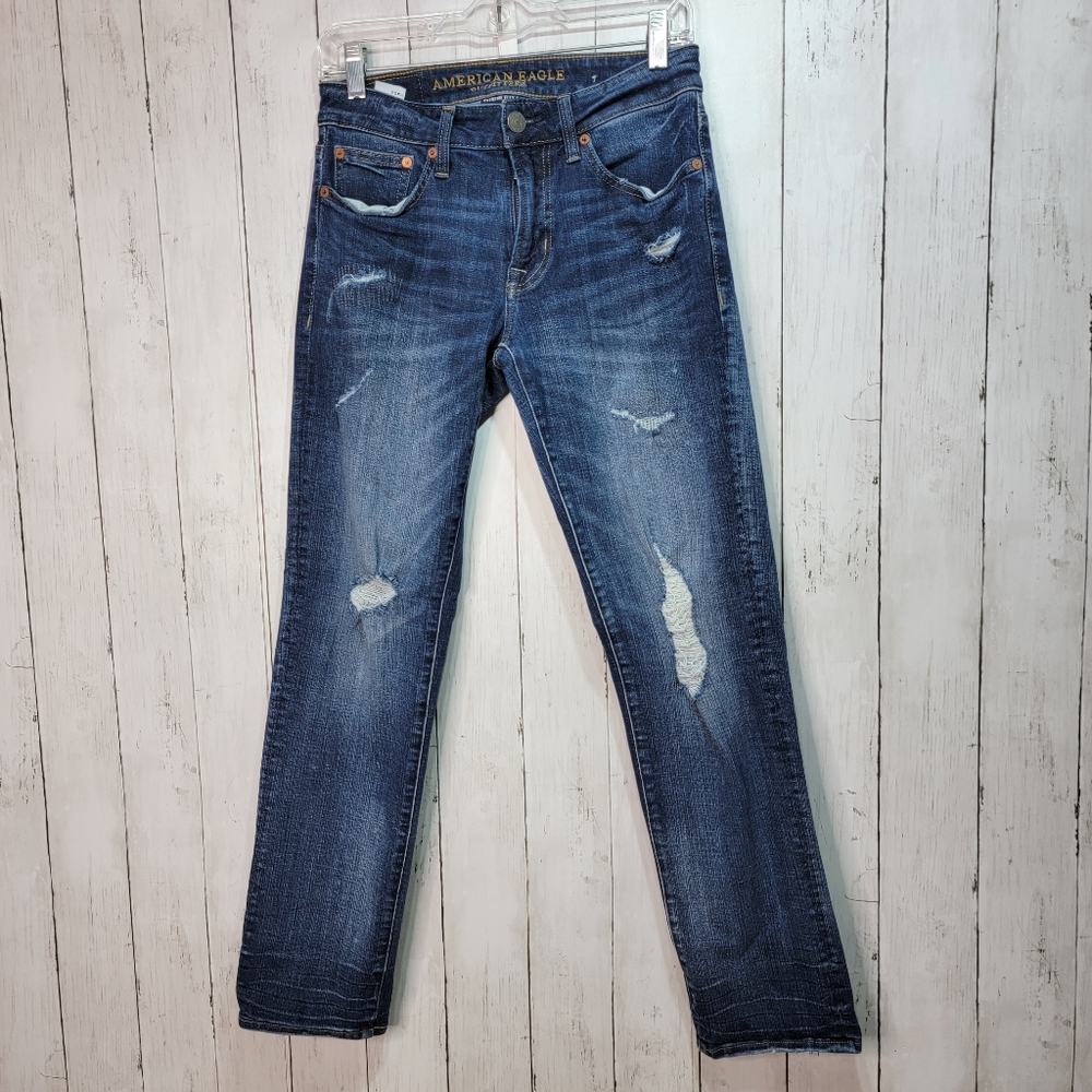 American Eagle Jeans Men's Slim Straight Extreme Flex 4 Distressed Denim 28x30.